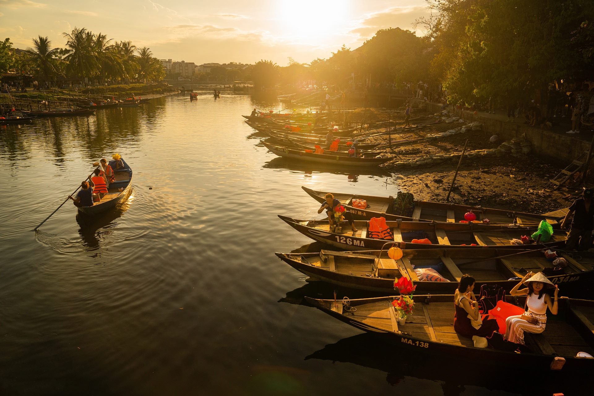 Sunset boat on river in Hoi An, Vietnam